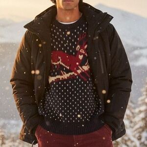 Forum Apres Ski Sweater Mens M Vintage Polka Dot Black Crewneck Pullover  Winter